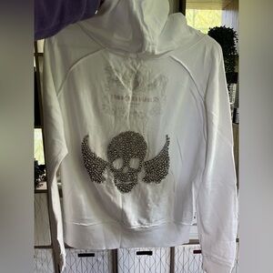Twisted heart skull with wings rhinestone embellished sweater hoodie sweatshirt